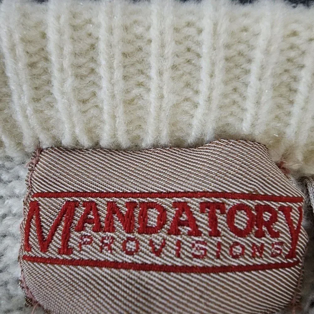Vintage 80s Sweater Mens Size L Ivory Brown Winter Ski Thick Wool Fair Isle